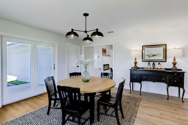 Dining room, Interior, Pendant Lights, Wood Texture Flooring