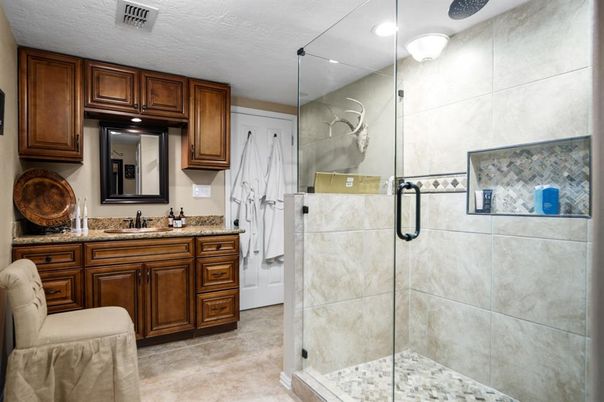 Bathroom, Glass Shower, Interior, Recessed Lighting