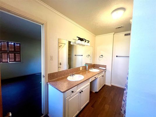 Bathroom, Dual Sink Vanities, Interior, Wood Texture Flooring