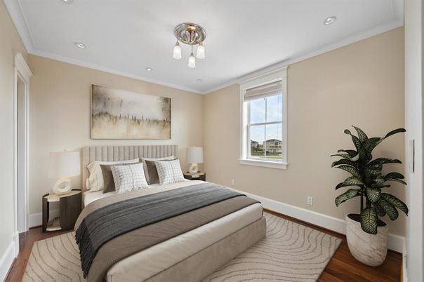 Bedroom, Interior, Recessed Lighting, Wood Texture Flooring