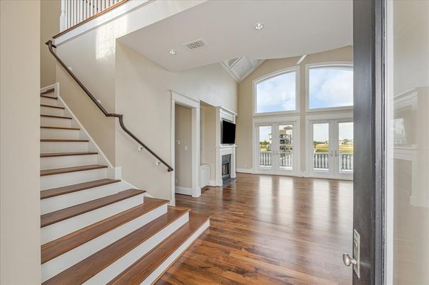 Fireplace, Interior, Recessed Lighting, Wood Texture Flooring