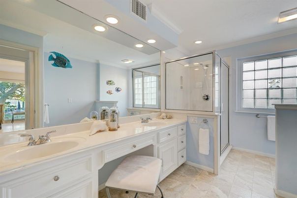 Bathroom, Dual Sink Vanities, Glass Shower, Interior, Recessed Lighting