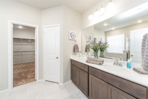 Bathroom, Dual Sink Vanities, Interior, Recessed Lighting, Walk-in Closets