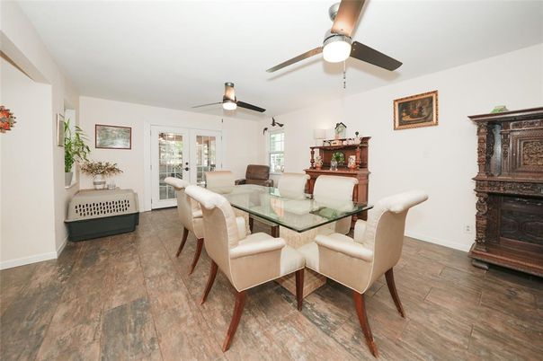 Dining room, Fireplace, Interior, Wood Texture Flooring