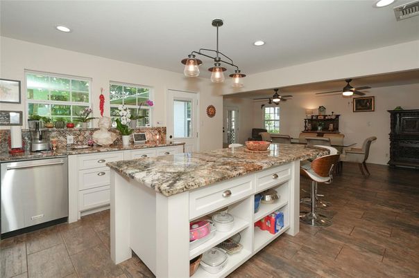 Dining room, Interior, Kitchen, Recessed Lighting, Wood Texture Flooring