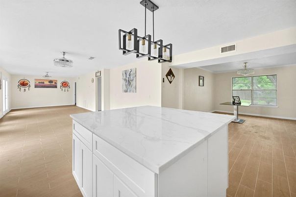 Interior, Kitchen, Pendant Lights, Wood Texture Flooring