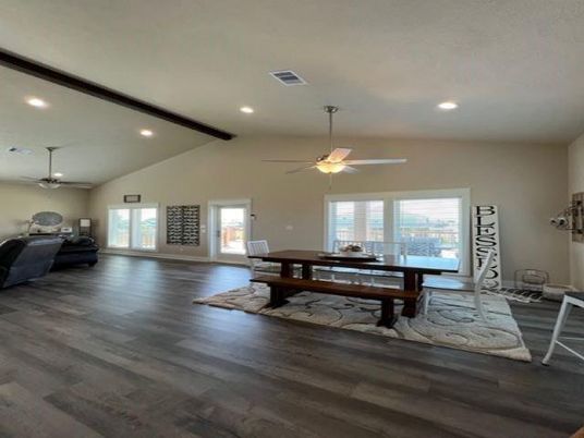 Dining room, Interior, Recessed Lighting, Wood Texture Flooring