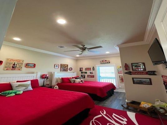 Bedroom, Interior, Recessed Lighting, Wood Texture Flooring