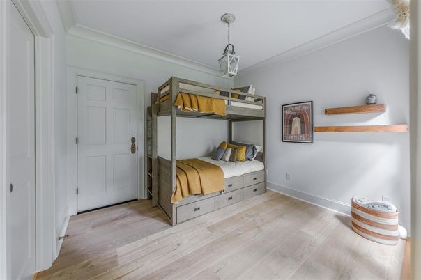 Bedroom, Interior, Pendant Lights, Wood Texture Flooring