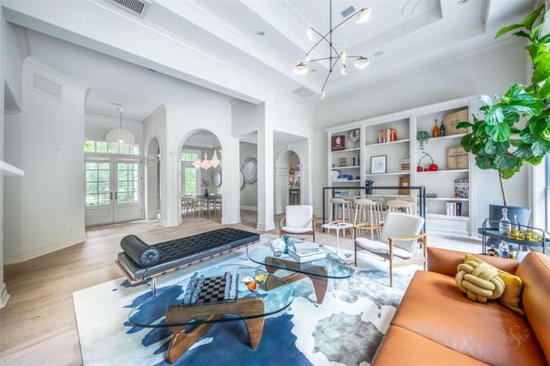 Dining room, Interior, Living room, Pendant Lights, Wood Texture Flooring