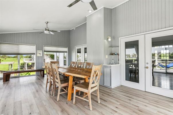 Dining room, Interior, Recessed Lighting, Wood Texture Flooring