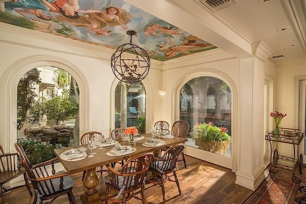 Chandelier, Dining room, Interior, Wood Texture Flooring