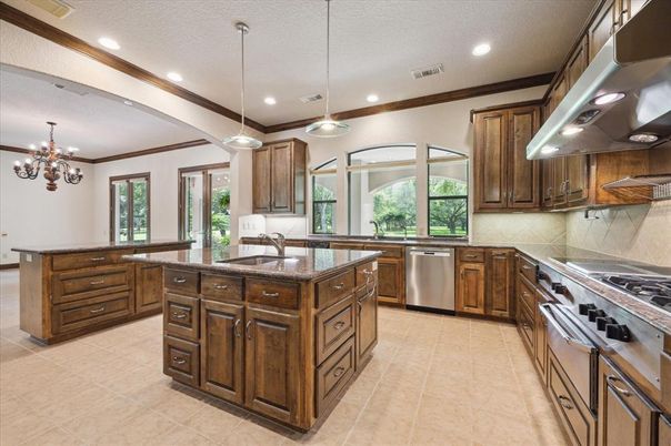Chandelier, Interior, Kitchen, Pendant Lights, Recessed Lighting, Stainless Steel Appliances
