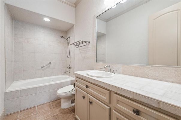 Bathroom, Dual Sink Vanities, Interior, Recessed Lighting, Tile Countertops