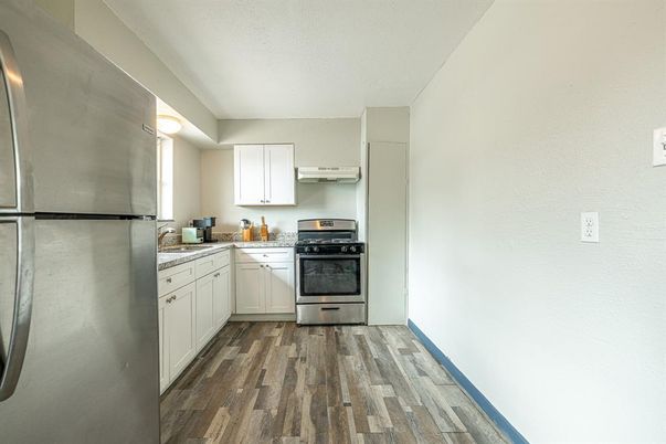 Interior, Kitchen, Stainless Steel Appliances, Wood Texture Flooring