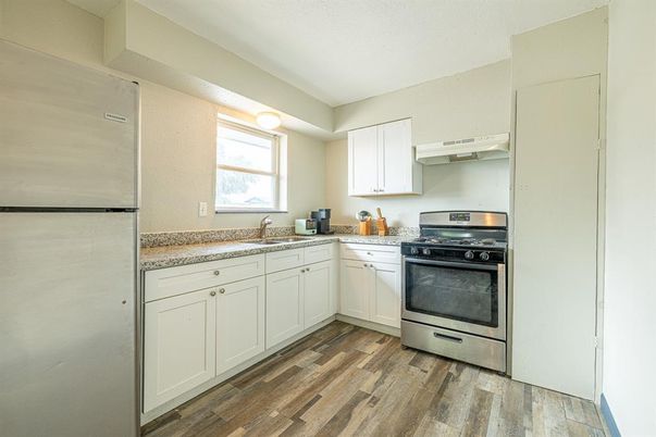 Interior, Kitchen, Stainless Steel Appliances, Wood Texture Flooring