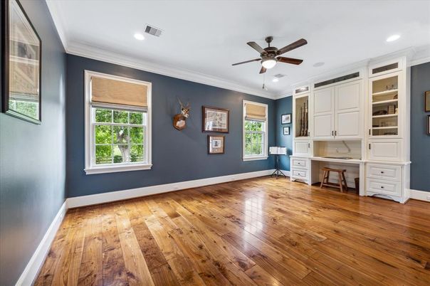 Empty room, Home Office, Interior, Recessed Lighting, Wood Texture Flooring