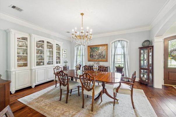 Chandelier, Dining room, Interior, Wood Texture Flooring