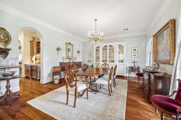 Chandelier, Dining room, Interior, Wood Texture Flooring