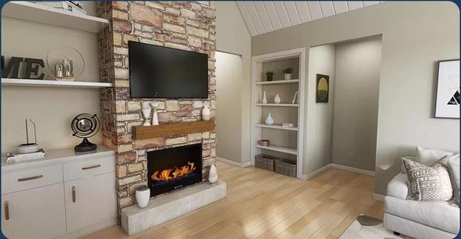 Fireplace, Interior, Stone Walls, Wood Texture Flooring