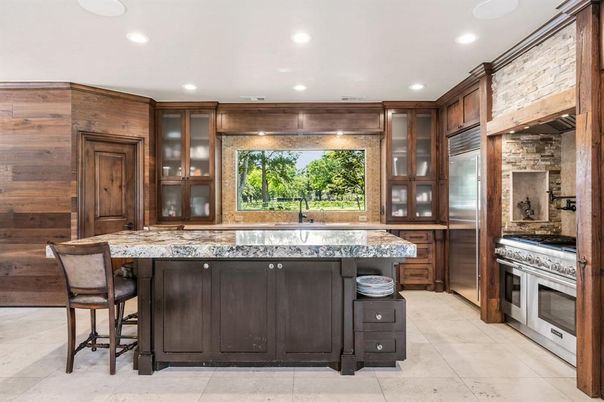 Interior, Kitchen, Recessed Lighting, Stone Walls, Wooden Walls