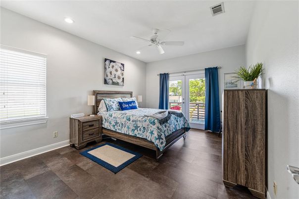 Bedroom, Interior, Recessed Lighting, Wood Texture Flooring
