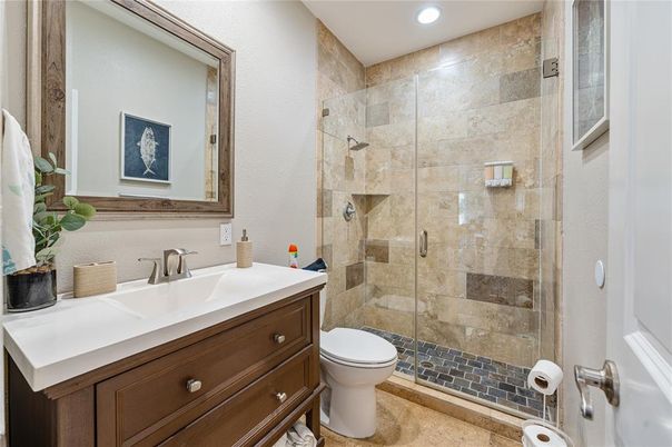 Bathroom, Glass Shower, Interior, Recessed Lighting