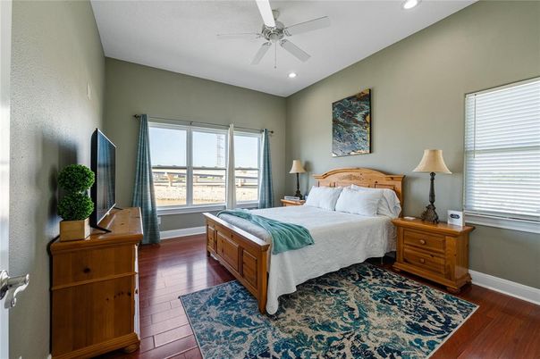 Bedroom, Interior, Recessed Lighting, Wood Texture Flooring