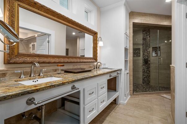 Bathroom, Dual Sink Vanities, Glass Shower, Interior, Recessed Lighting