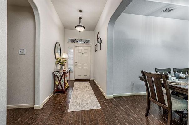 Dining room, Interior, Pendant Lights, Wood Texture Flooring