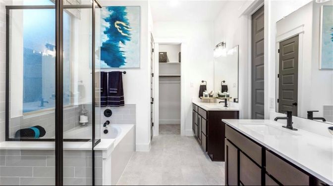 Bathroom, Dual Sink Vanities, Glass Shower, Interior