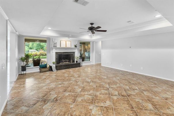 Empty room, Fireplace, Interior, Recessed Lighting