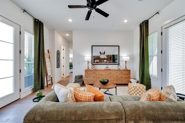 Interior, Living room, Recessed Lighting, Wood Texture Flooring
