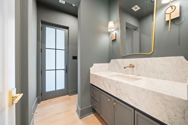 Bathroom, Interior, Recessed Lighting, Wood Texture Flooring