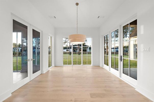 Chandelier, Empty room, Interior, Pendant Lights, Wood Texture Flooring