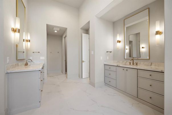 Bathroom, Dual Sink Vanities, Interior, Marble, Recessed Lighting