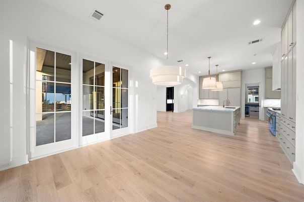 Interior, Kitchen, Pendant Lights, Recessed Lighting, Wood Texture Flooring
