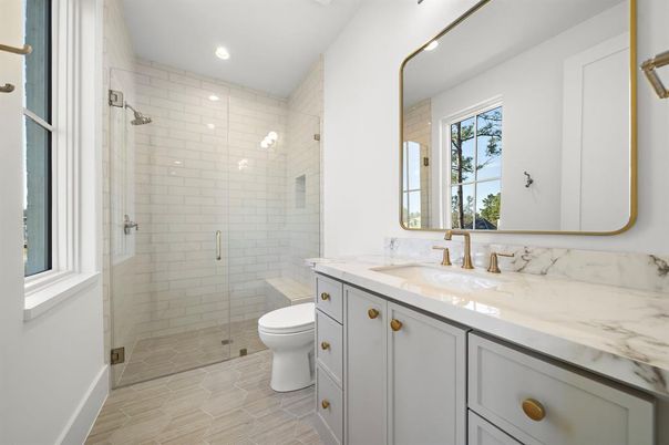 Bathroom, Glass Shower, Interior, Recessed Lighting