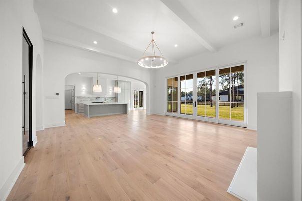 Interior, Kitchen, Pendant Lights, Recessed Lighting, Wood Texture Flooring