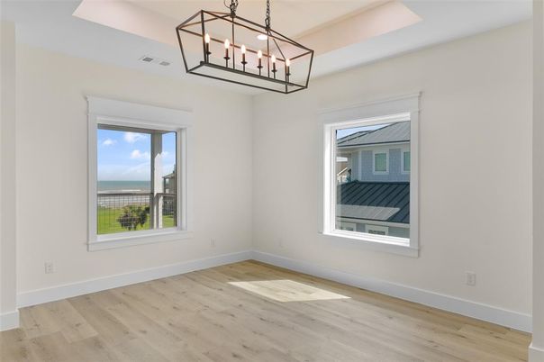 Empty room, Interior, Pendant Lights, Wood Texture Flooring