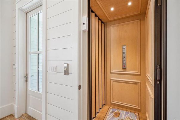 Elevator, Interior, Recessed Lighting, Wooden Ceilings, Wood Texture Flooring, Wooden Walls