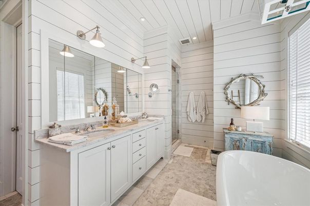 Bathroom, Dual Sink Vanities, Free Standing Baths, Interior, Recessed Lighting
