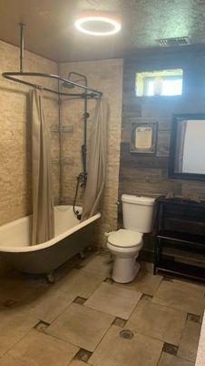 Bathroom, Free Standing Baths, Glass Shower, Interior, Recessed Lighting