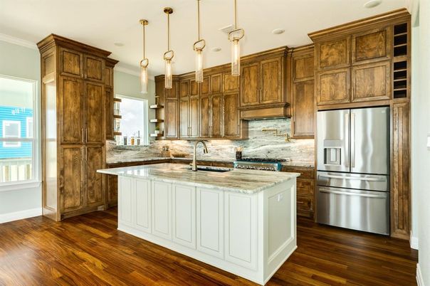 Interior, Kitchen, Pendant Lights, Stainless Steel Appliances, Wood Texture Flooring