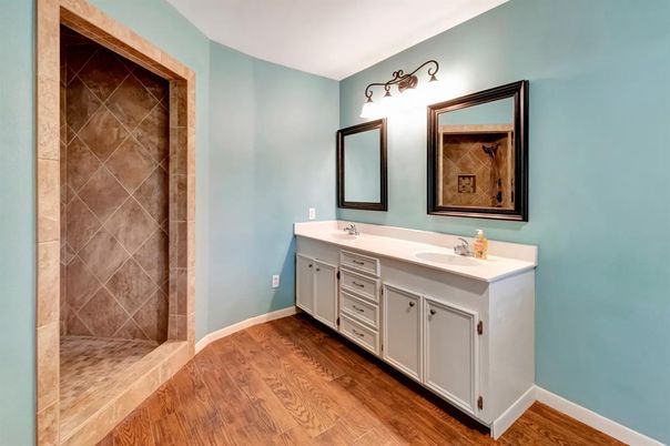 Bathroom, Dual Sink Vanities, Interior, Wood Texture Flooring