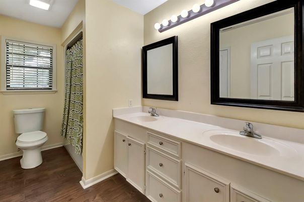 Bathroom, Dual Sink Vanities, Interior, Wood Texture Flooring