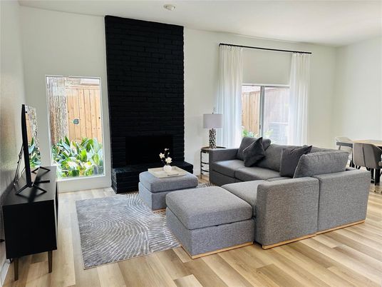 Fireplace, Interior, Living room, Stone Walls, Wood Texture Flooring