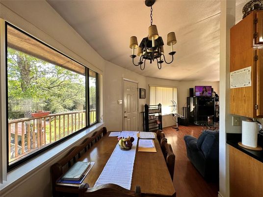 Chandelier, Dining room, Interior, Wood Texture Flooring