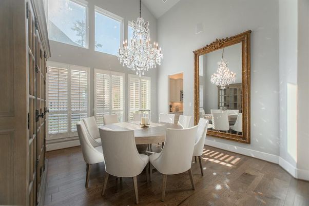 Chandelier, Dining room, Interior, Wood Texture Flooring