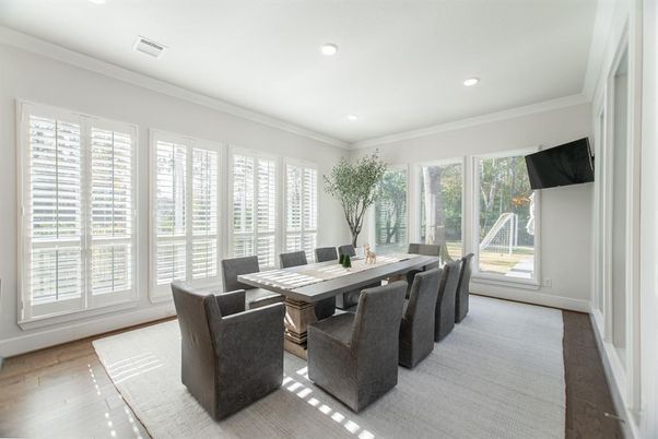 Dining room, Interior, Recessed Lighting, Wood Texture Flooring